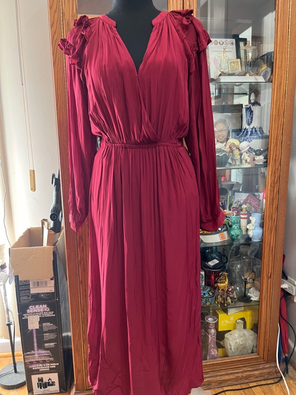 ba&sh Wine Red Long Sleeve Maxi Dress